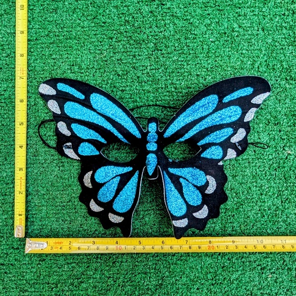 Blue Glitter Monarch Butterfly Mask Mardi Gras Halloween Costume Masquerade NewB - Picture 4 of 4
